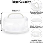 BSTKEY Portable Cake Carrier with Lid and Handle, Cake Turntable + Cupcake Storage Tray for Transport, 10" Round Cake Container Holder with Two Sided Base for Pies Nuts Fruit Cookies, White