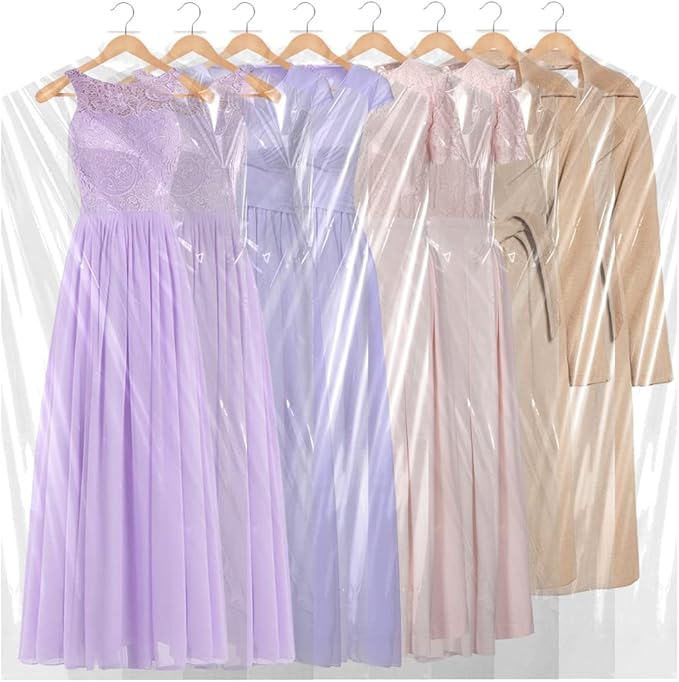 BEISHIDA 25PCS 72 Inch Plastic Garment Bag-Plastic Clear Dry Cleaner Laundry Bags for Clothes Cover, Hanging Clothes Storage for Long Dresses Skirt Coat Suit Shirt Jacket
