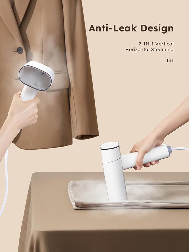 Clothes Steamer, Yabano Foldable 1200W Travel Garment Steamer Iron for Clothes with 140ml Tank for Home, Office and Travel, Handheld Fabric Steamer (White)