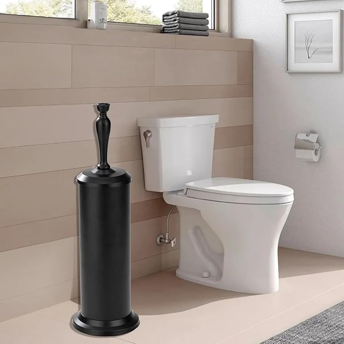 J&V TEXTILES Toilet Brush, Toilet Bowl Brush with Extra Long Handle Durable Bristles Toilet Scrubber and Covered Holder for Toilet Brush Set for Bathroom Cleaning (Matte Black)
