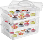 Cupcake Carrier, Cupcake Holder | Premium Upgraded Model Holds Cupcakes Steadier | Store up to 36 Cupcakes or Muffins | Stacking Cupcake Storage Container | Use 1,2, or 3 Tiers (White)