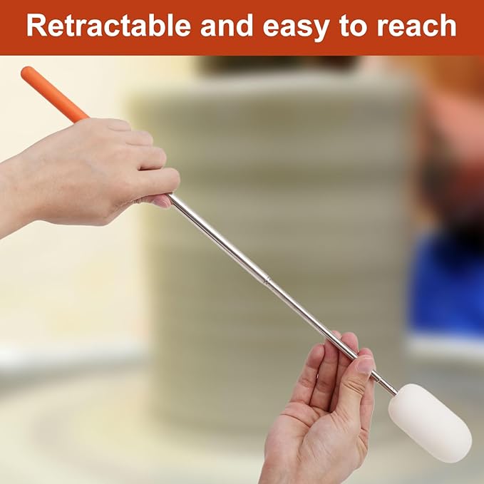 2pcs Telescoping Sponge Stick for Pottery, Retractable Ceramic Mud Tools Clay Sponge on a Stick with Handle for Cleanup Excess Water from Tall or Narrow Pottery(Large,Extend up to 28.35in)