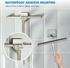 Shower Squeegee with Long Handle and Adhesive Hook. for Glass Doors, Tile Walls, Mirrors and Windows. Telescoping Squeegee for Cleaning. Bathroom Stainless Steel Squeegee, 10inch Wide, Chrome – 1pk