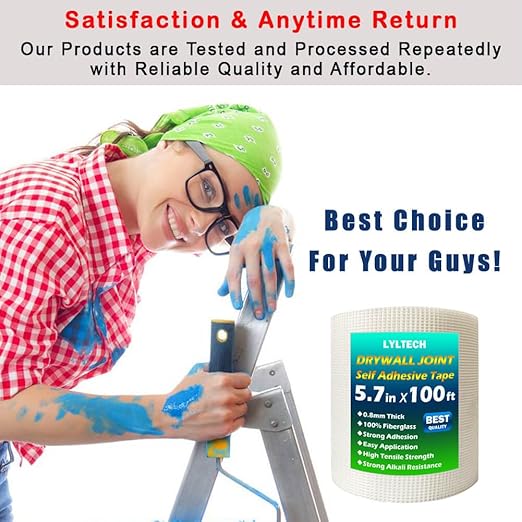 Drywall Joint Tape- 5.7in X 100 ft,13 MESH,100% Fiberglass,Heavy-Duty Self-Adhesive Wall Crack and Seam Patch