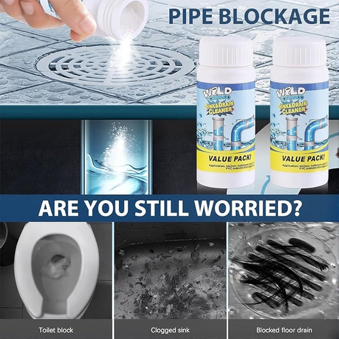 Wild Sink and Drain Cleaner Powder | Rapid-Foam Fast-Acting Pipe Declogger for Kitchen, Bathroom, Toilet, Shower Drain Maintenance (5 PCS (3.88oz*5))