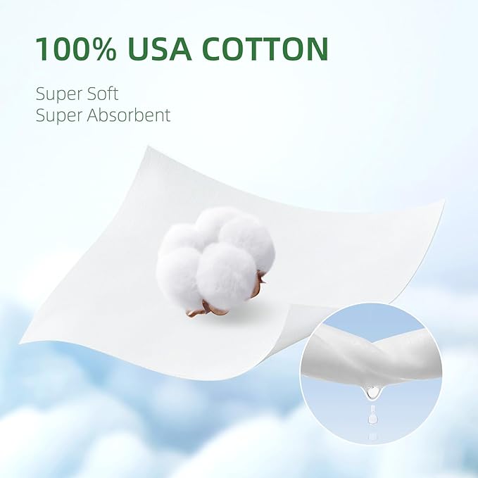 100% USA Cotton Baby Wipes, 99% Purified Water Unscented Wet Wipes for Sensitive Skin, Hypoallergenic & Plastic-Free, 256 Count (4 Flip-Top Packs of 64)