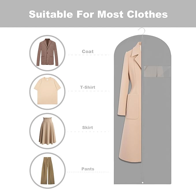 Dress Bags for Gowns Long, 60'' Garment Bags, Suit Bag for Storage and Travel, 2 Pack (Grey)