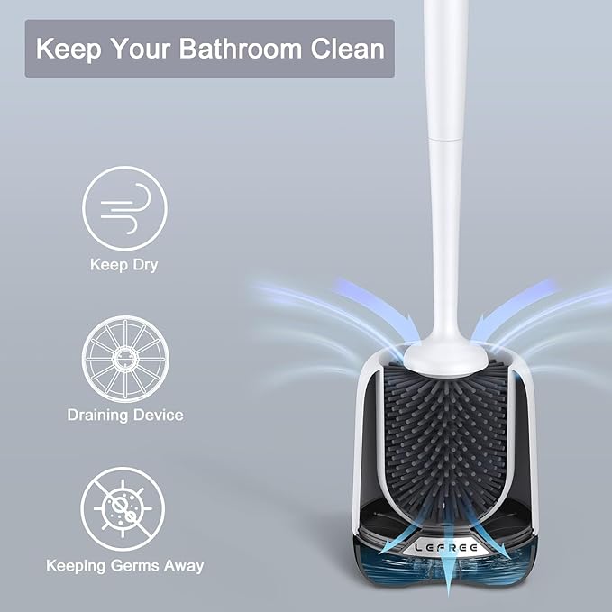 Lefree Toilet Brush Set with Ventilated Holder - 3 Packs, Silicone Toilet Bowl Brush - Floor Standing & Wall Mounted Scrubber