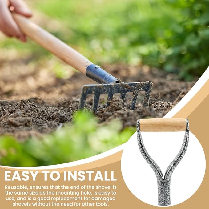 Shovel D Grip Handle, 32mm Inner Diameter Metal Shovel Replacement Handle with Wooden Grip Spade Snow Scoop Digging Raking Tools Snow Shove-l for Digging Raking(Color:Sliver)