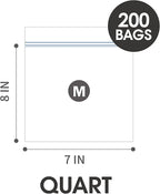 24/7 Bags- Quart Zip Storage Bags, 200 Count, Double Zipper Seal, Easy Grip Open Tabs, Write-On Space, BPA-Free & Heavy Duty, Microwave Safe, Non-StandUp