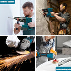 4 Sets Cordless Tools Combo Kit Set SELFIE CAT Drill and Impact Driver Combo High Torque Electric Tools Kit Hammer/Angle Grinder/Impact Wrench/Drill Impact Drill Set With 4 Batteries and 2 Chargers
