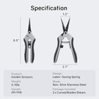 6.5" Ultra Sharp Pruning Shears - Professional Garden Scissors with Curved Stainless Steel Blades, Ergonomic Handle, Rust Resistant, Safety Lock, Trimming Scissors for Plants in Grow Tents, 2-Pack