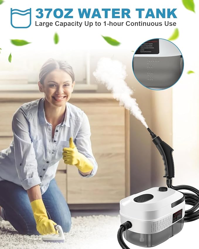 Handheld Steam Cleaner, 2500W Powerful 15sec Heat-up Multipurpose Steamer, 3-Level Temp, 37OZ Pressurized Deep Cleaning Steamer with 10 pcs Accessories for Window, Grease, Car, Home