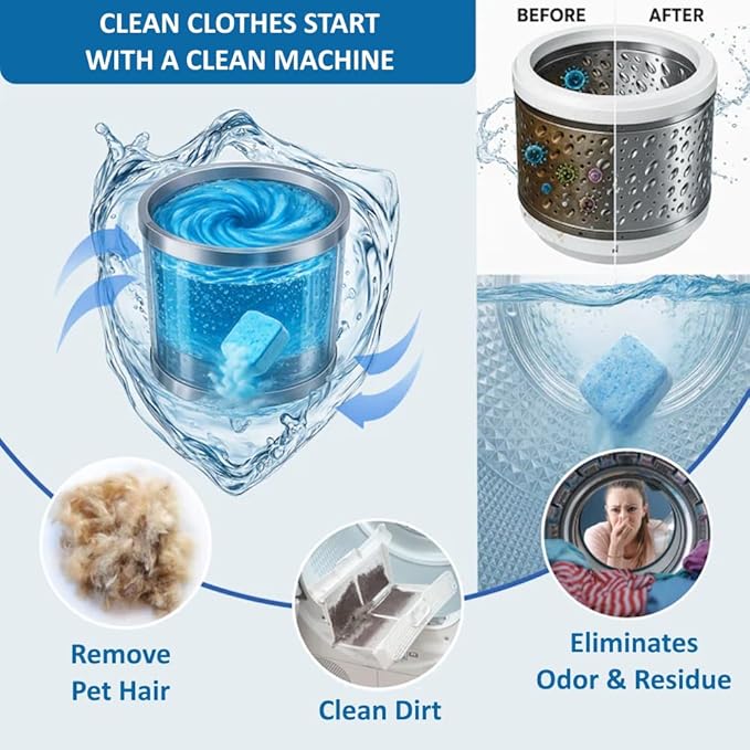 Lavender Washer Cleaner Tablets 12 Count – Septic Safe Washing Machine Cleaner & Odor Eliminator – Deep Cleaning Descaler for HE Front & Top Load Washers – Laundry Tub & Drum Cleaner