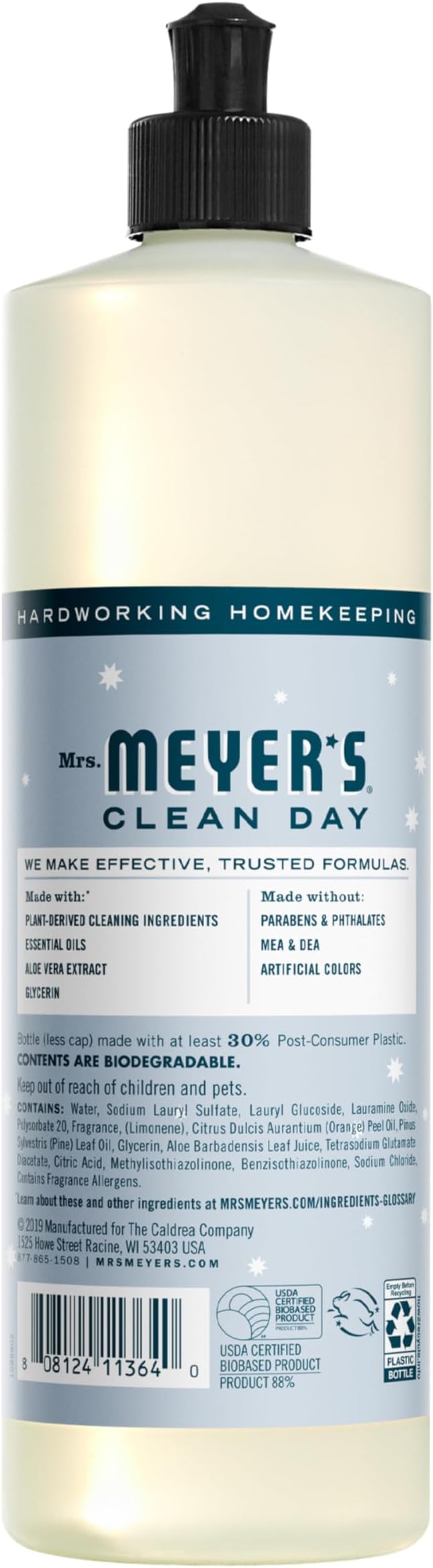 MRS. MEYER'S CLEAN DAY Liquid Dish Soap, Biodegradable Formula, Snowdrop, 16 fl. oz