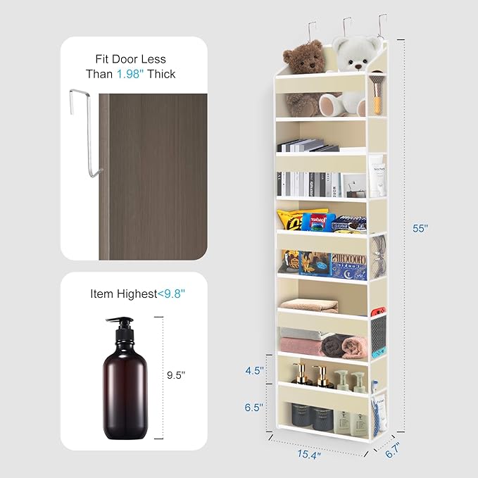 Over the Door Organizer Closet,5 Bins 10 Side Pockets,Hanging Organizer,Anti Tilt 44 lbs Load Door Organizers and Storage with Clear Window for Bedroom,Nursery,Rv,Bathroom,Camper(Beige)