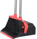 Upgrade Broom and Dustpan Set, 51'' Sturdy Long Handle, Large Upright Stand Up Broom and Dustpan, ZeroGap Lip, Self-Cleaning Dustpan Teeth for Lobby Kitchen Office Floor - Black and Red