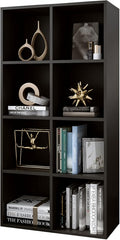 8-Cube Storage Shelf Bookcase - Wooden 4-Tier Floor Standing Open Bookshelf, Modern TV Stand up to 55 Inchs for Home and Office, Black