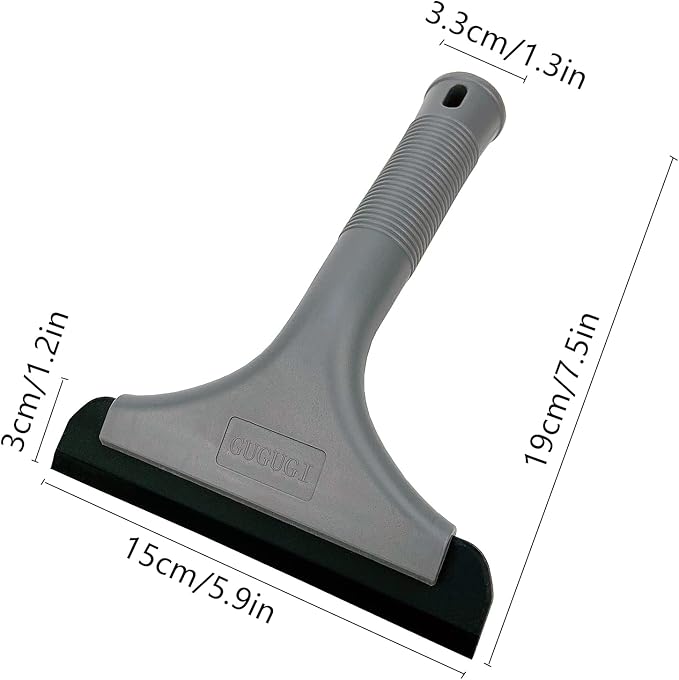 Super Flexible Silicone Squeegee, Auto Water Blade, Water Wiper, Shower Squeegee, 5.9'' Blade and 7.5'' Long Handle, for Car Windshield, Window, Mirror, Glass Door, Grey Black