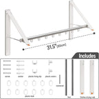 Clothes Drying Rack Retractable, Wall Mounted Clothes Hanger Rack for Laundry Room, Laundry Drying Rack with Clothes Rod Space Saving Closet Organizer Aluminium (White, 2P)