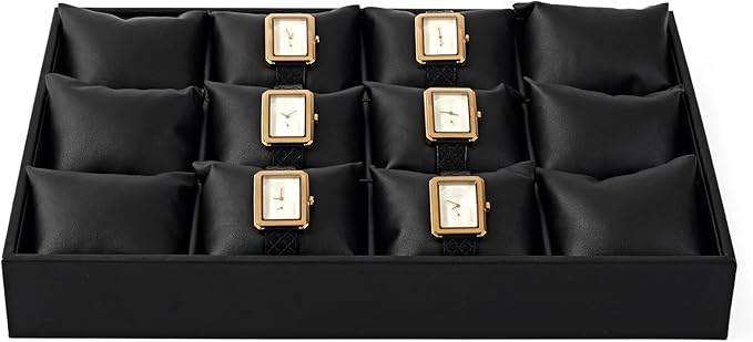 Oirlv Black Premium Leather 12 Grid Jewelry Insert Watch Tray With Removable Pillow Bracelet Bangle Storage Organizer Tray