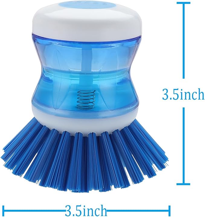 Dish Brush with Soap Dispenser for Dishes Pot Pan Kitchen Sink Scrubbing, Blue 2 Pack