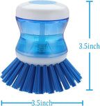 Dish Brush with Soap Dispenser for Dishes Pot Pan Kitchen Sink Scrubbing, Blue 2 Pack