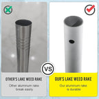 Floating Weed Lake Rake, 36 Inch Widths Pond Rake Aquatic Weed Rake, 133 Inch Extensible Multifunctional Folding Weeding Rakes, Aluminum Landscape Rakes with 49.2 FT Rope