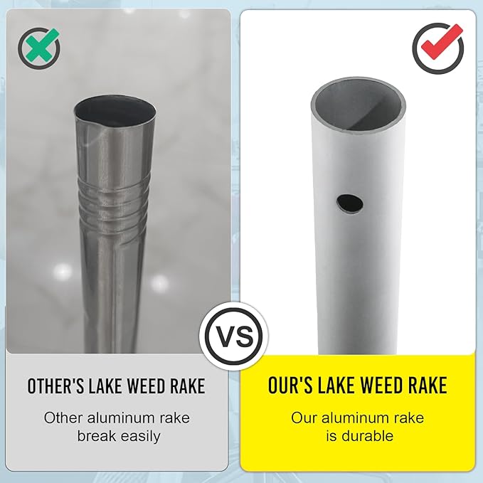 Floating Weed Lake Rake, 36 Inch Widths Pond Rake Aquatic Weed Rake, 133 Inch Extensible Multifunctional Folding Weeding Rakes, Aluminum Landscape Rakes with 49.2 FT Rope