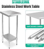 STABLEINK NSF Stainless Steel Table, 24 x 12 Inches Metal Prep & Work Table with Adjustable Undershelf, for Commercial Kitchen, Restaurant, Hotel and Garage