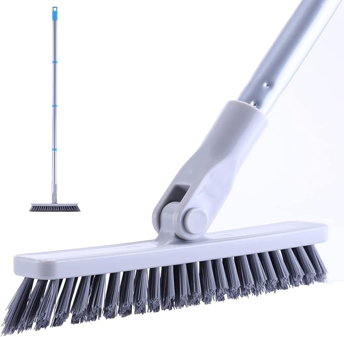 YONILL Grout Brush with Long Handle - Heavy Duty Grout Cleaner Brushes for Tile Floors, Swivel Stiff Bristles Floor Scrubber Cleaning Tool, Floor Scrub Brush for Shower, Kitchen, Baseboards and Corner