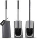 SetSail Toilet Brush, Compact Size Toilet Bowl Brush and Holder Toilet Brushes for Bathroom with Stainless Steel Handle Toilet Cleaner Brush with Durable Scrubbing Bristles, 3 Packs，Gery