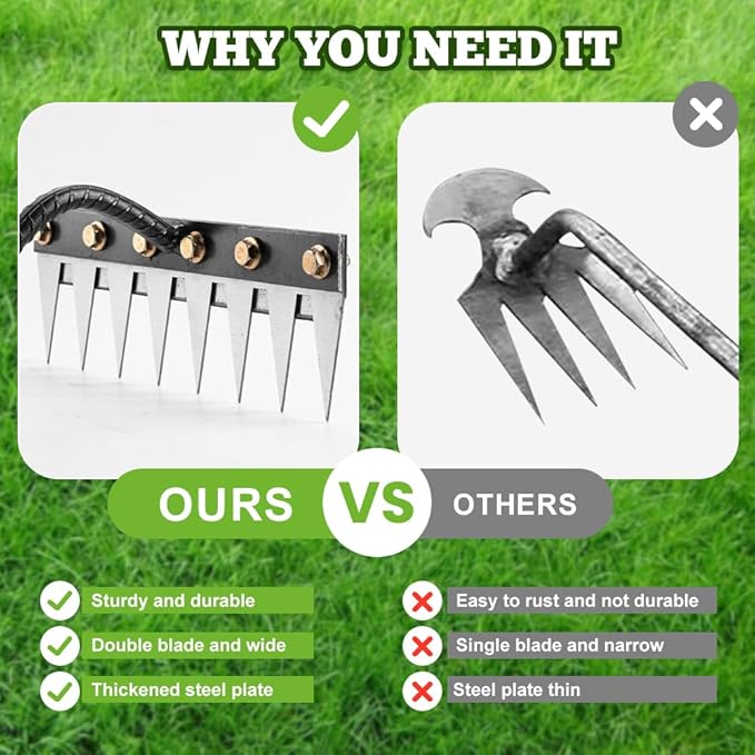 Detachable Gardening Hand Weeder Tool, Manual Weeder Claw Remover, Weed Puller Rake, Detachable Garden Hand Weeder Tool, Effective Uprooting for Lawn Garden Yard Vegetable Backyard Farm (8 Tines)