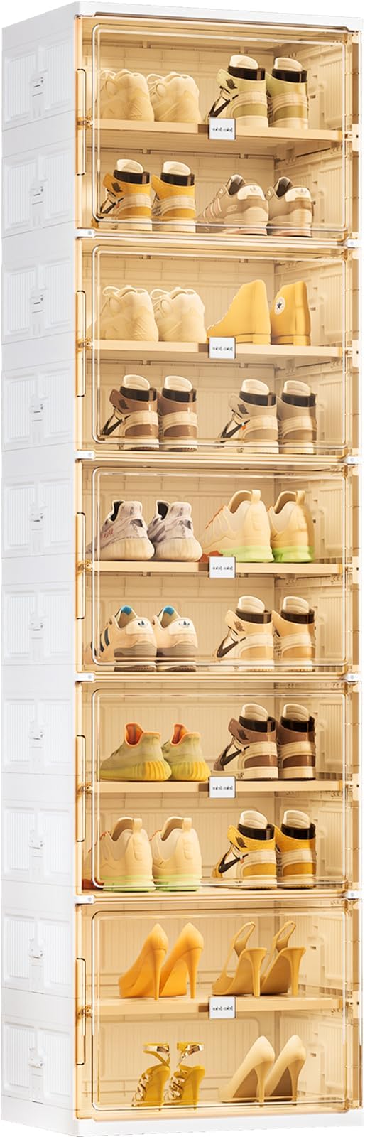 JEKO&JEKO 10-Tier Foldable Shoe Storage Box with Magnetic Doors, Large Stackable Shoe Organizer Cabinet for Entryway (White)