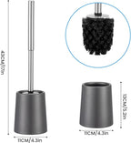 Toilet Brush and Holder Case Coated Metal Case and Stainless Steel Handle Toilet Cleaning Brush Double Layer Holder Long Brush Handle High Density Bristles Toilet Bowl Brushes Grey