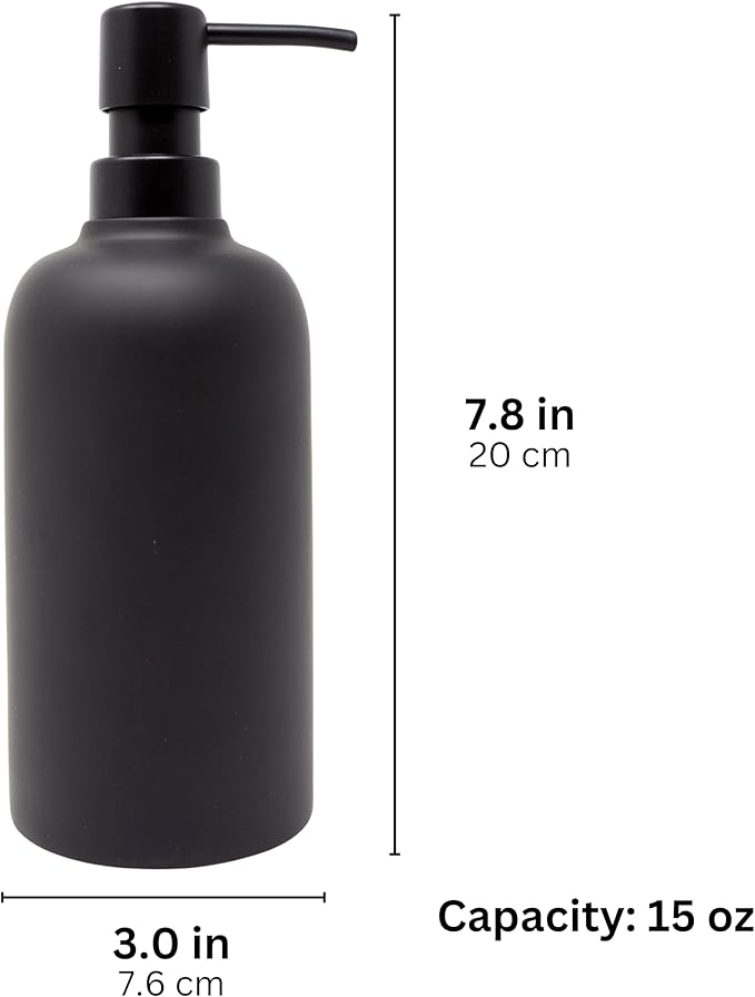 Matte Black Soap Dispenser for Bathroom, 15oz Round Rustproof Liquid Hand Dish Soap Dispenser Pump for Kitchen Sink, Countertop, and Bathroom