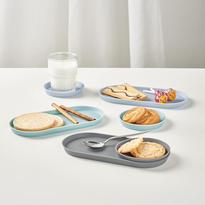 Blue Ginkgo Mini Silicone Trays – Set of 6 Easy-Clean Organizers for Bathroom, Kitchen, Desk, Vanity, and Cosmetics (Blue, Mint, Gray)