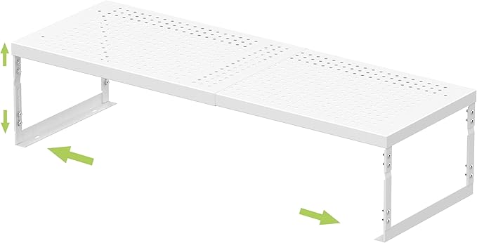 Jojocross Adjustable Stackable Metal Storage Shelf Organizer - Expandable Wire Rack with Perforations for Kitchen, Pantry, Bathroom, Cabinet & Office-Compact, Durable & Sturdy (1PACK/Medium/White)