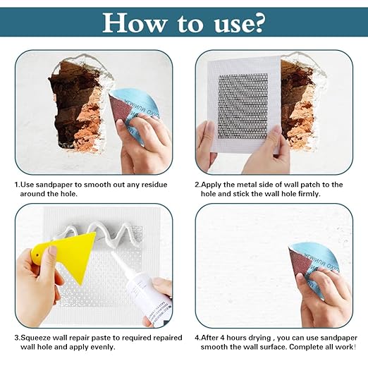 4'' by 4'' Drywall Repair Patch, 5 Pcs Wall Patch Repair Kit, Self Adhesive Wall Mesh Repair, Large Hole Patch for Drywall, Sheet Rock Patch, Aluminum Metal Sheetrock Ceiling Dry Wall Patch