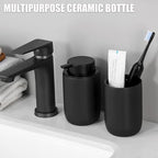 Hand Soap Dispenser for Bathroom Decro, Ceramic Liquid Pump Bottles Refillable Dish Dispenser for Kitchen Farmhouse Colleage Dorm, Matte Black 2 Pack