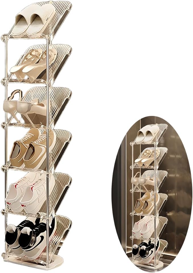 Tumecos 6-Tier Plastic Detachable Shoe Rack,Vertical Shoe Storage Organizer Holder,Free Standing Shoe Racks,Stackable Storage Shoe Cabinet,Narrow Shoe Shelf for Entryway or Bedroom,Space Saving
