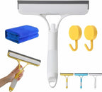 3 in 1 Window Cleaning Scraper, Window Squeegee with Spray 3 in 1 Glass Cleaner Squeegee and Scrubber with Spray for Car Home Kitchen （White）