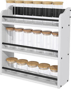 3 Tier Wooden Spice Rack, Seasoning Jars Rack Shelf Spice Organizer for Countertop or Wall Mount, Vertical Spice Holder for Kitchen Counter, Cabinet, Pantry, White