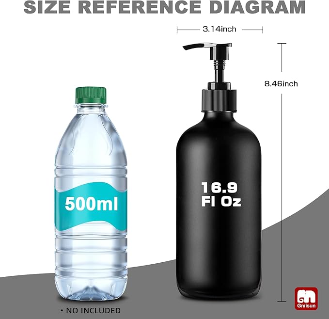 GMISUN Black Shampoo and Conditioner Dispenser, Shower Soap Dispenser Bottles with Labels, Refillable Shampoo Conditioner Body Wash Dispensers, Glass Soap Pump Dispenser Set for Bathroom Shower