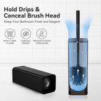 DOWRY Toilet Bowl Brush and Holder for Bathroom, Deep Cleaning Toilet Brush and Holder Set with Long Handle, Hidden Toilet Bowl Brush with Replaceable Head,Modern Decor Black Square