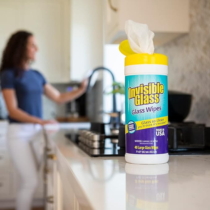Invisible Glass 90160 Glass Cleaning Wipes Perfect for Cleaning Mirrors, Windows, and Windshields at Home, in Your Car, or at the Office, Streak-Free, Tint-Safe, Lint-Free, 40 Wipes, Pack of 1