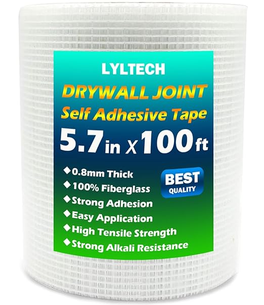 Drywall Joint Tape- 5.7in X 100 ft,13 MESH,100% Fiberglass,Heavy-Duty Self-Adhesive Wall Crack and Seam Patch