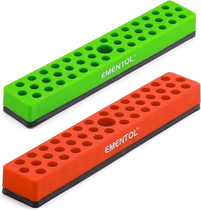 EMENTOL 2PCS 1/4" Magnetic Bits Holder Set - Orange and Green, 86PCS Hole, Bit Organizer with Strong Magnetic, Magnetic Bits Organizer, 2 Pieces