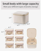 Vlando Jewelry Travel Case,Travel Jewelry Organizer with Clear Velvet Jewelry Bags 6Pcs Zipper Pouch for Women Girl Birthday Gift-White