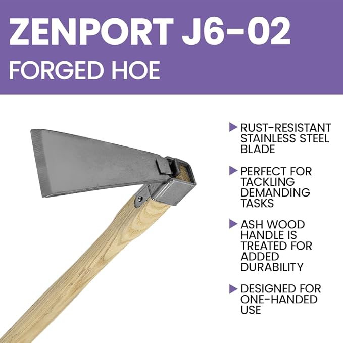 Zenport J602 Forged Hoe, 3.25-Inch by 6-Inch Stainless Steel Blade Head, Wood